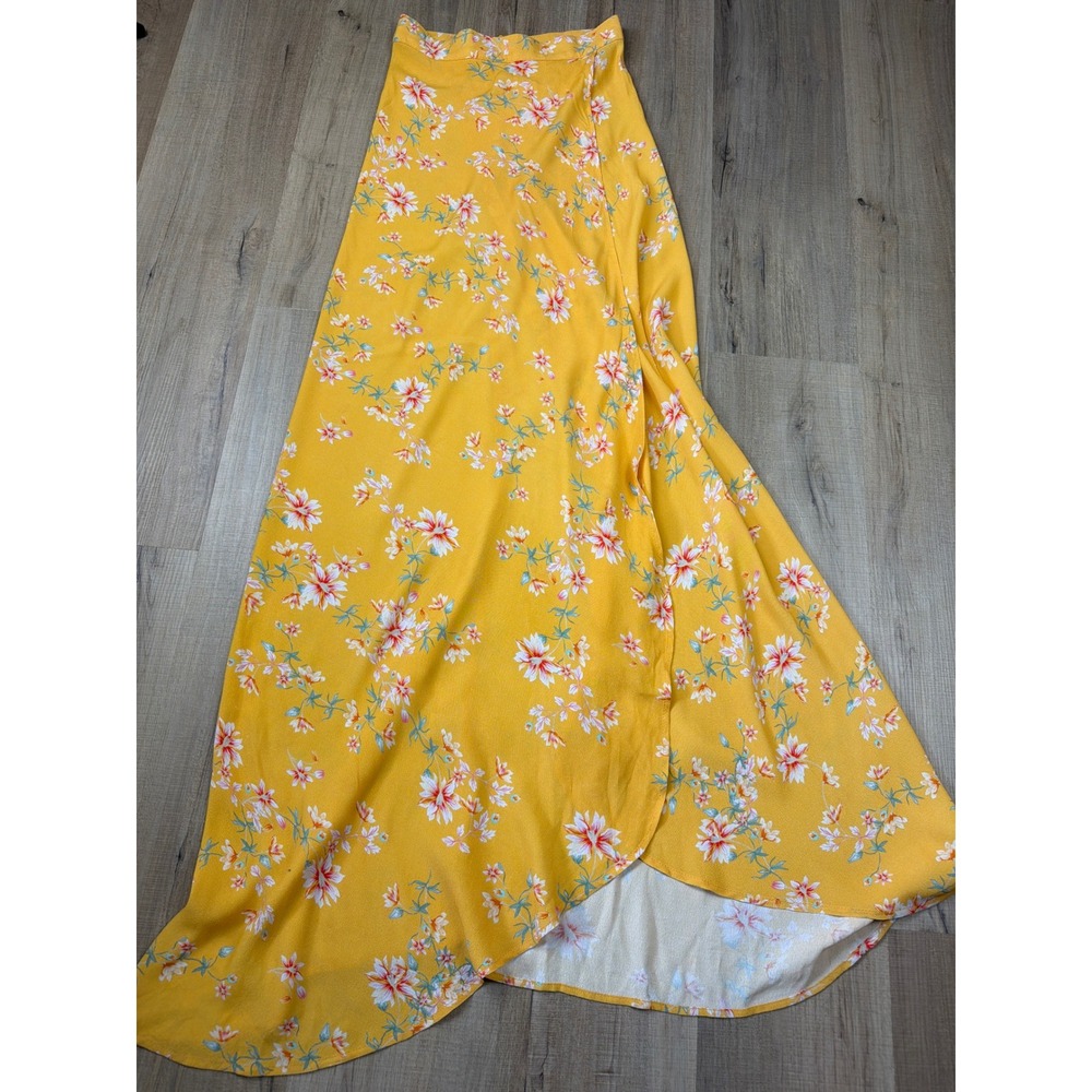 Anthropologie Flynn Skye Womens XS‎ Yellow Floral High Slit Maxi Skirt Rayon